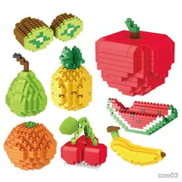 Blocos mini frutas tijolos maçã banana cereja abacaxi modelo blocos de construção meninos meninas presentes de feriado brinquedos educativos infantis r230718