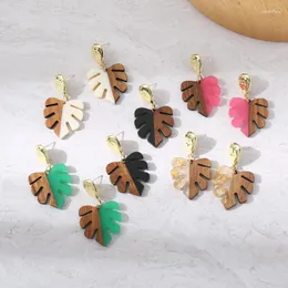 Dangle Earrings Creative Patchwork Wood Resin Leaves Earring Statement Handmade Jewelry Fashion Wooden Drop Accessories For Women