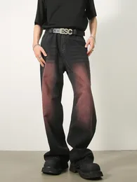 Mäns jeans y2k män vintage gradient nisch design mode tvättade mörka breda ben byxor rakt avslappnad