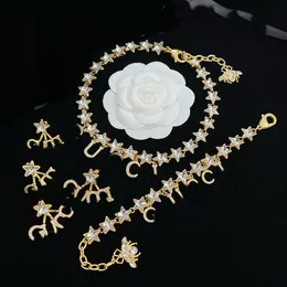 Romantic Star Tassel Letter inlaid with Pentagram Diamond Necklace Ladies Crystal Star Bee Bracelet Pentagram Earrings European American style jewelry CGS12 --01