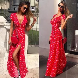 فساتين الحفلات Wywmy Summer Maxi للنساء القطن بالإضافة إلى الحجم فستان مثير نقطة الموجة منخفضة الصدر الخامس