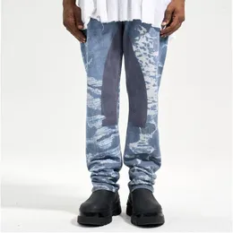 Men's Jeans Vintage Fashion Y2k Damaged With Print Hip Hop Graffiti Washed Tapered Streetwear Dark Men Slim Pants
