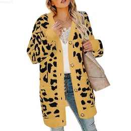 سترات النساء لوجامي Logami Vintage Leopard Women Long Cardigan 2019 Autumn Winter Discal Single Single Softed Sweater Coat L230718