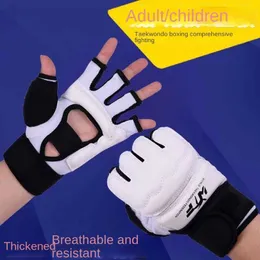 Protective Gear Half Finger Boxing Gloves Taekwondo Hand Foot Guard White Karate Muay Thai Training Workout Adult Kids Protective Protector HKD230718