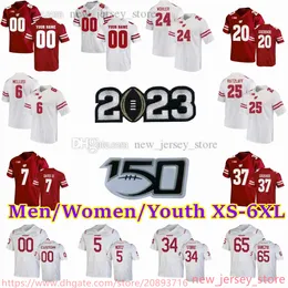 Benutzerdefinierte S-6XL NCAA Wisconsin Badgers Fußballtrikot 25 Jake Ratzlaff 24 Hunter Wohler 7 Spencer Lytle 57 Jack Sanborn 54 Kayden Lyles 32 Julius Davis Männer Frauen Jugend