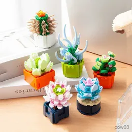 Bloklar Mini Çiçek Yapı Blokları Ana Masaüstü Etli Saksı Süsler DIY Küçük Parçacıklar Bulmaca Birleştirilmiş Çocuk Oyuncak Hediyesi R230718