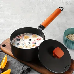 Milk Pot Soup Cast Iron Saucepan Non-stick Sauce Pan Small With Lid Solid Wood Handle For Cooking