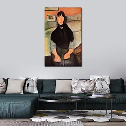 Female Figure Abstract Canvas Art Dark Young Woman Seated by A Bed Amedeo Modigliani Painting Hand Painted Artwork Bedroom Decor