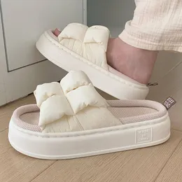 Checked Women Summer Four Seasons 4cm Thick Soft Sole Linen Indoor Home Bedroom Couple Floor Slippers 2 17