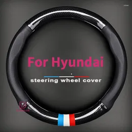 ステアリングホイールカバーカーボンファイバーレザーカーカバーForhyundai i20 1 2 3 inokom ix35エリートIx30デルマーインテリア自動アクセサリー