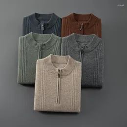 Men's Sweaters Cashmere Sweater Solid Color Knitted Long Sleeved Casual Business Pure Pullover Half High Coll