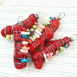 Charms 2st Nature Red Coral Pendants With Metal Wire Designs for Women's Fashion Jewelry Findings 50mm Längd Top Sells