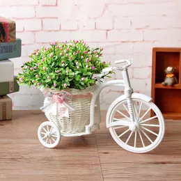 Vases Creative Bicycle Flower Basket White Plastic Vase Storage Home Wedding Party DIY Decorative Tricycle Design Pot