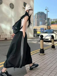 Kjolar y2k amerikansk vintage kjol kvinnor sida randig fallskärm kjol koreansk dragkammare hög midja avslappnad estetik svarta kjolar 230717