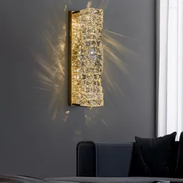 Vägglampa lyx krom guld kristall sconce för vardagsrum sovrum led moderna hemmamängder dekor tv -bakgrund