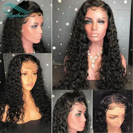 Deep Curly 360 Human Hair Lace Berzilian Birzilian Bird Hair Bleacted Bleached Bleached 360 Bance Pront Wigs مع شعر الطفل لـ Black296M