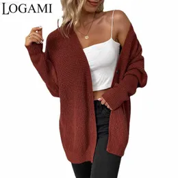 Women's Sweaters LOGAMI Bat Sleeve Knitted Sweater Women's Autumn Winter One Button Cardigan Sweaters L230718