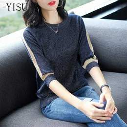 سترات نسائية Yisu 2019 ربيع سترة النساء القصيرة الأكمام pullover المرأة أزياء سترات حريرية مشرق o الرقبة قمم رقيقة فينات سويترات محبوكة l230718