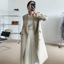 Kvinnors dike rockar koreanska chic hösten vindbrytare kvinnor fransk stil kostym krage dubbel bröst design lös och casua long coat c035