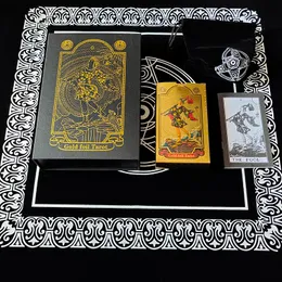 Outdoor Games Activities Plastic Waterproof Gold Foil Tarot Cards Magician Deck Board Game With Gift Box 230718