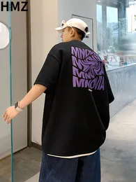 HMZ 여름 100%면 티셔츠 회전 편지 인쇄 TSHIRT 힙합 패션 최고 브랜드 스트리트웨어 남성 대형 티셔츠 티 셔츠