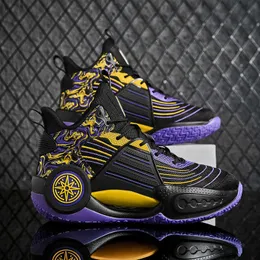 Новый стиль баскетбол ботинки против проскальзывания мужские спортивные кроссовки Высокопередача для молодежи для молодежных туфель Black Purple Size 39-45