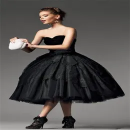 Nowe księżniczka Vestidos Niestandardowe US2-26W Gotycka czarna koronkowa ukochana suknia balowa suknia ślubna Herbata długość ślubna przyjęcie gości