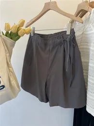 Shorts feminino Iyundo verão feminino cintura alta fino com cadarço elástico linha A coreano chique 2023 roupas de baixo femininas