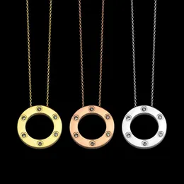 Titanium steel love ring six diamond flatbread necklace gold silver rose colors classic design fashion women jewelry whole238f