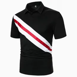 Mens Polos kortärmad poloskjorta Asymmetrisk tricolor lapptäcke Top Arrival Street Clothing Casual Mens With Lapel 230718