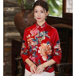 Estilo étnico estilo harajuku bordado chineses tops women 2023 jaqueta eleganti chood algodão tang tear outono feminino outono