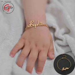 Goxijite personalizado ajustable nombre mujer bebé chico pulsera de acero inoxidable personalizado niños placa con nombre pulsera joyería regalo L230620