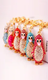 Colorful Cute Bag Keychain Rhinestone Animal Penguin Pendant Car Accessories Key Chains Gold Tone Lobster Clasp Key Ring Holder4348906