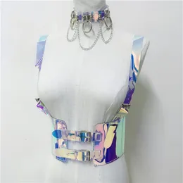 Seksi Kostümler Jarretelles PVC Şeffaf Brillant Lazer Ceinture de Harnais Cage Corporelle Pour femmes SANGLES HOLOGRAFIQUE209I