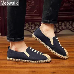 Slippare Veowalk Men's Japanese Style Espadrilles Flats Handgjorda mjuka bottnar Mens Bekväma slip på loafers Man Driving Shoes L230718