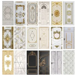 Wall Stickers PVC SelfAdhesive Waterproof Door Sticker 3D Stereo European Style Golden Carved Po Wallpaper Living Room Bedroom Decals 230717