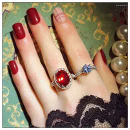 Cluster Rings S925 Sterling For Women Artificial Pigeon Blood Red Eggs Ring Cubic Zirconia Index Finger Luxury Fine Jewelry