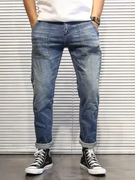 Jeans da uomo Moda Retro Cargo Pantaloni in denim dritti Distress Washed Pantaloni classici affusolati a figura intera
