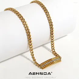 Kedjor aensoa 316l rostfritt stål ihåligt kristallrektangelplatta hänge choker halsband för kvinnor guld färg kubansk kedjehalsband