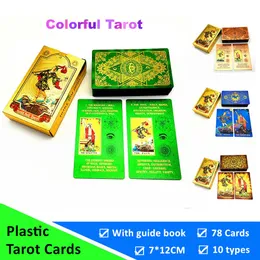 Zajęcia gier na świeżym powietrzu 1 plastikowe karty tarota złota czarna niebieska zielone karty 7*12 cm wodoodporne trwałe domowe grę planszowe 78 kart 230718