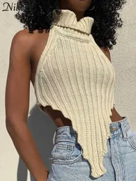 سترات نسائية Nibber Pulver Tops Tops Turtleneck Basic Tank Top Back Sweater Sweater Pullover Vest 2022 Summer Streetwear Female L230718