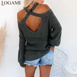 Kobiety swetry logami wisząca szyja z ramion luźne pullover kobieta jesienna zima 2020 Kobiety swetry i pulovery J230718
