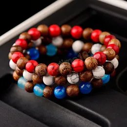 Moda 8mm Pulseira de Madeira Masculino Vintage Vermelho Turquesa Contas Pulseira Feminina Contas de Madeira Charme Pulseiras Pulsera Hombre