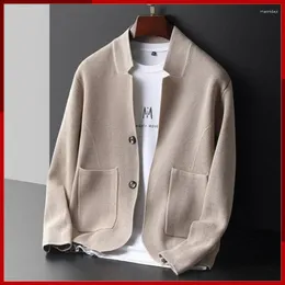 Herrtröjor 2023 Stand Collar Suit Män stickad kappa Case Fashion Autumn Cardigan Jacket Två knappar Tröja Male Brand