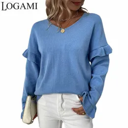 Swetery kobiet logami w szyku w szyjce rozdzielczej SWEAW SWEAW KOBIETA 2022 Autumn/Winter New Knit Sweter Women Pulliver L230718