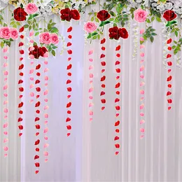 Present Wrap Paper Red Pink Rose Flower Petal Stream String Garlands Hanging Valentine's Day Wedding Lover Birthday Anniversary Party Decor 230717