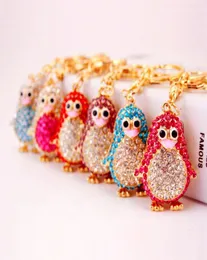 Colorful Cute Bag Keychain Rhinestone Animal Penguin Pendant Car Accessories Key Chains Gold Tone Lobster Clasp Key Ring Holder1922075