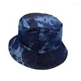 Berets Girls Solid Bitible Tie Dye Bucket Hat Thin Black Cotton Fisherman Sun Protection Hats 여성 염색 Denim