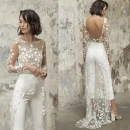 2022 Crochet Lace Applique Wedding Plus Size Bridal Jumpsuit Dress