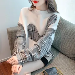 Women's Hoodies vintage Plaid Patchwork Sweatshirt Korean Style Elegant Luxury Pullover Top Autumn Cartoon Bear Kawaii White Hoodie Moletom
